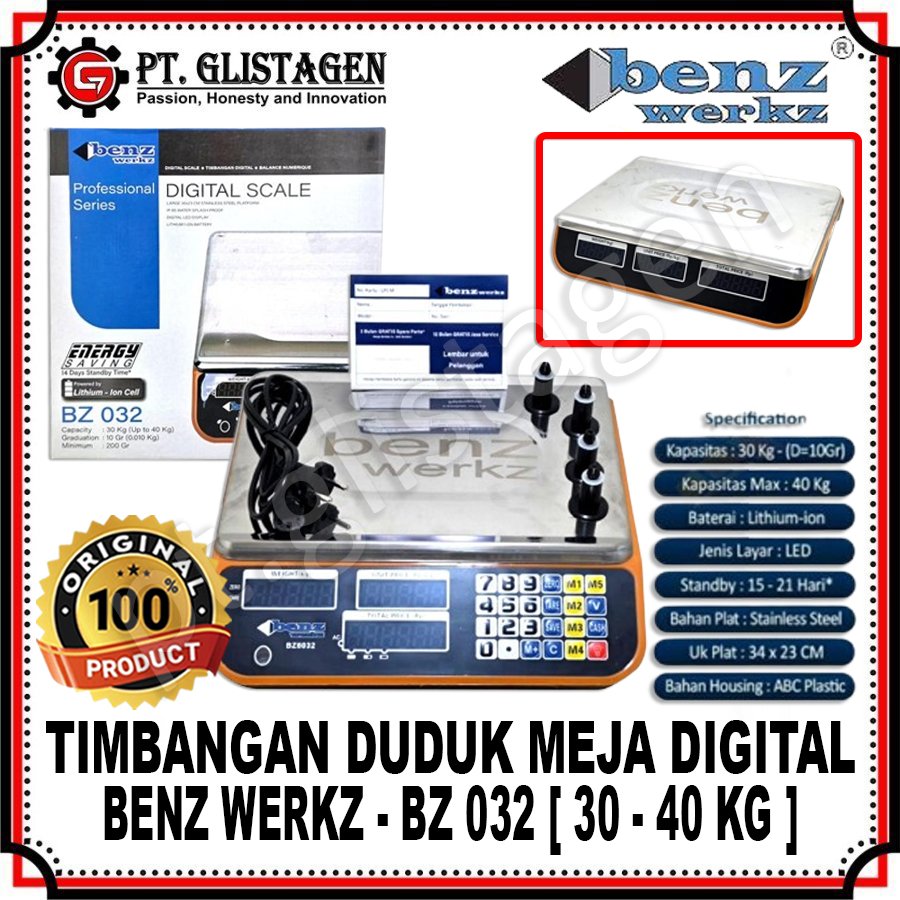 BENZ-WERKZ BZ030 BZ032 Timbangan Meja Duduk Digital 30kg - 40kg Timbangan Laundry Buah Sayur Barang 