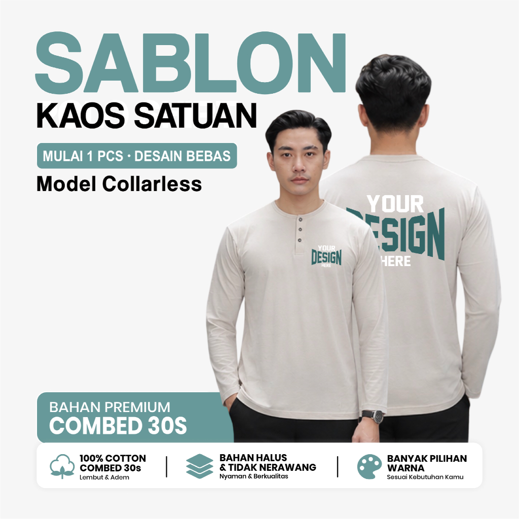 [Premium] Sablon Kaos Henley Collarless Custom Satuan Desain Suka-suka / Kaos Sablon Custom / Custom