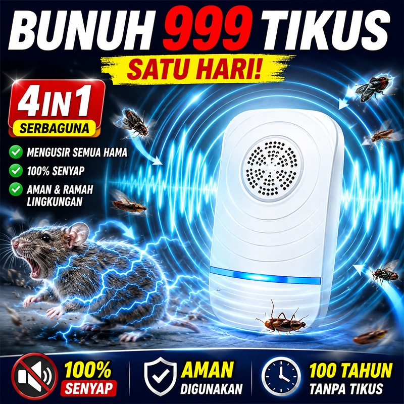 pengusir tikus ampuh Alat Pengusir Tikus Ultrasonik dengan Gelombang Ultrasonik untuk Tikus, Cicak, 