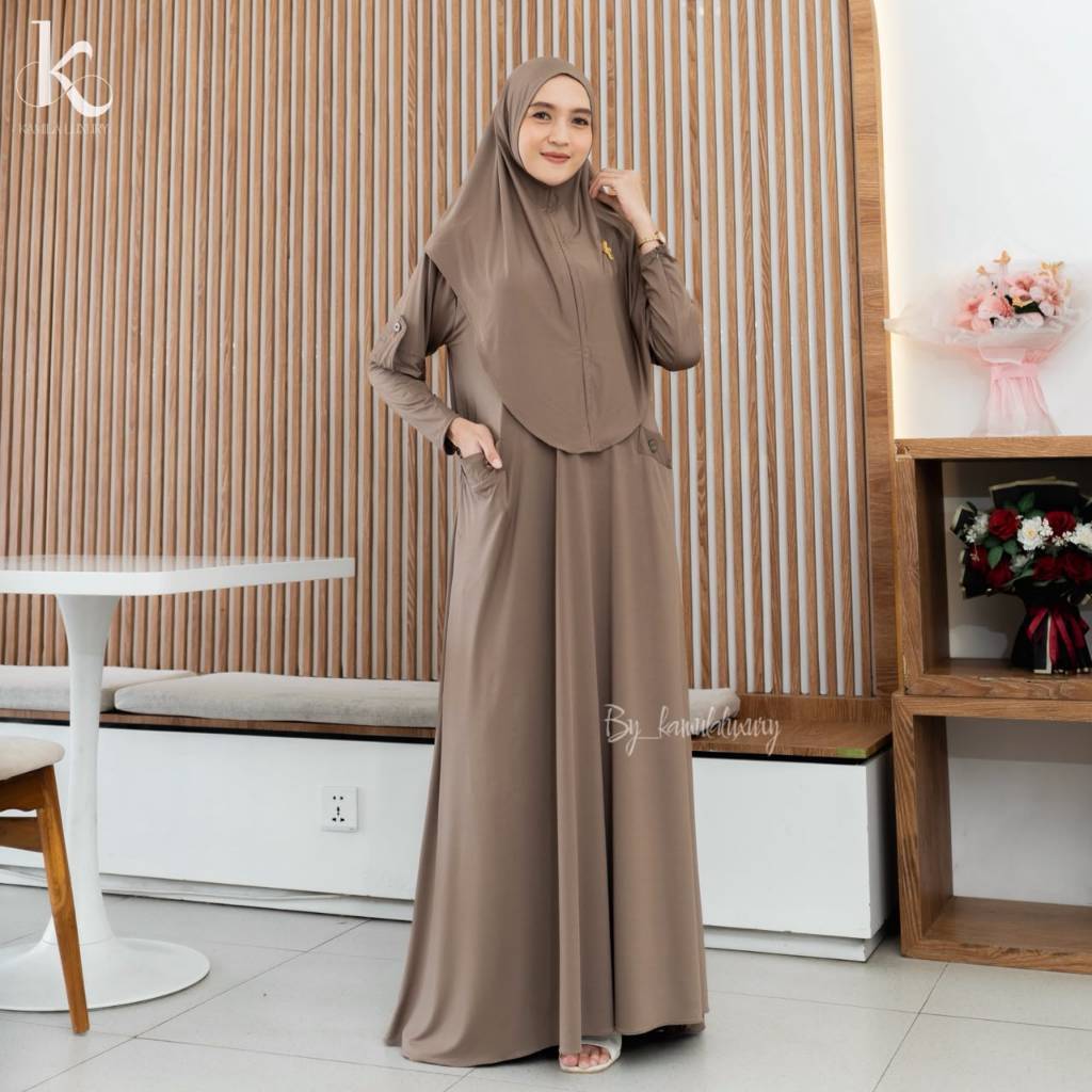 Kaluna Dress- Dress Set Hijab  Daily Jersy Premium  Busui Wudhu Friendly Mayung By Kamila Luxury