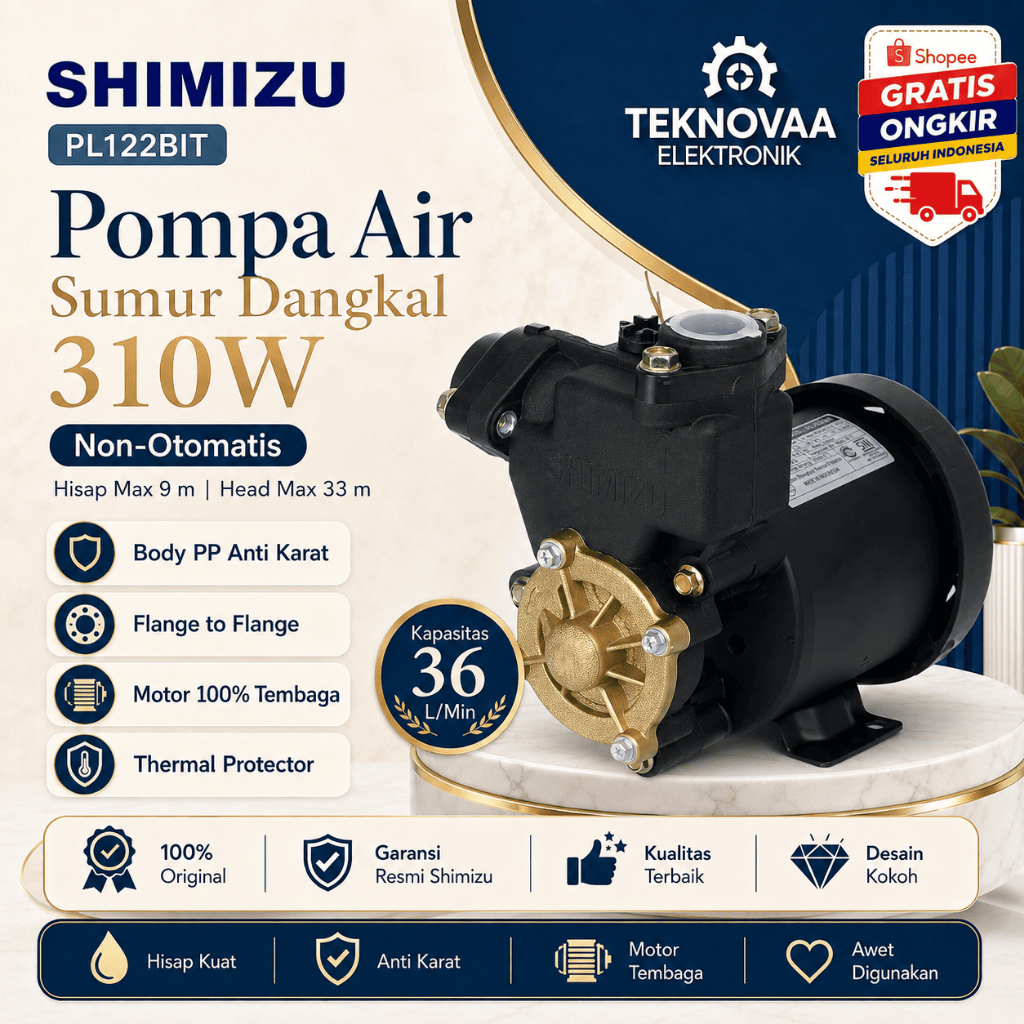 SHIMIZU POMPA AIR PL 122BIT AUTOMATIC PUMP/PL122BIT/PL122 BIT/PL 122BIT/PL 122 BIT/ORIGINAL GARANSI