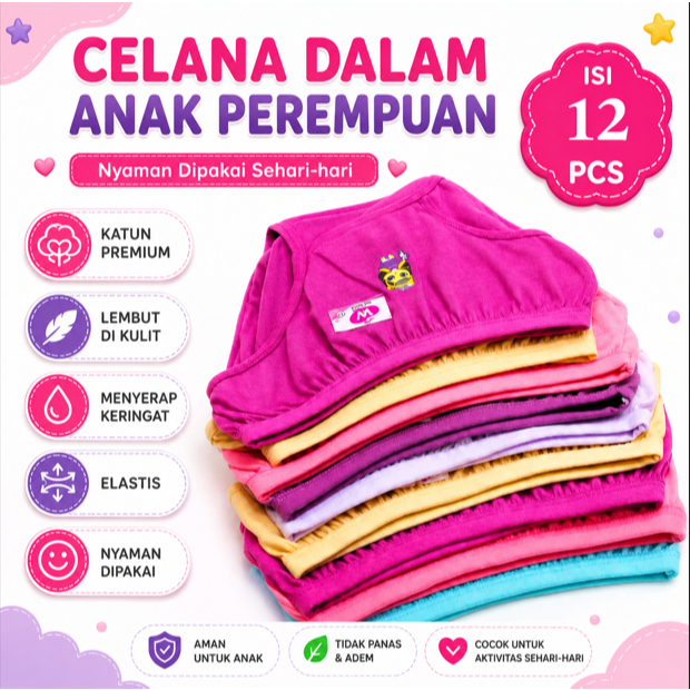 1 Lusin CD Celana Dalam Anak Perempuan Sempak Anak Cewek/ Grosir CD Anak Wanita Murah