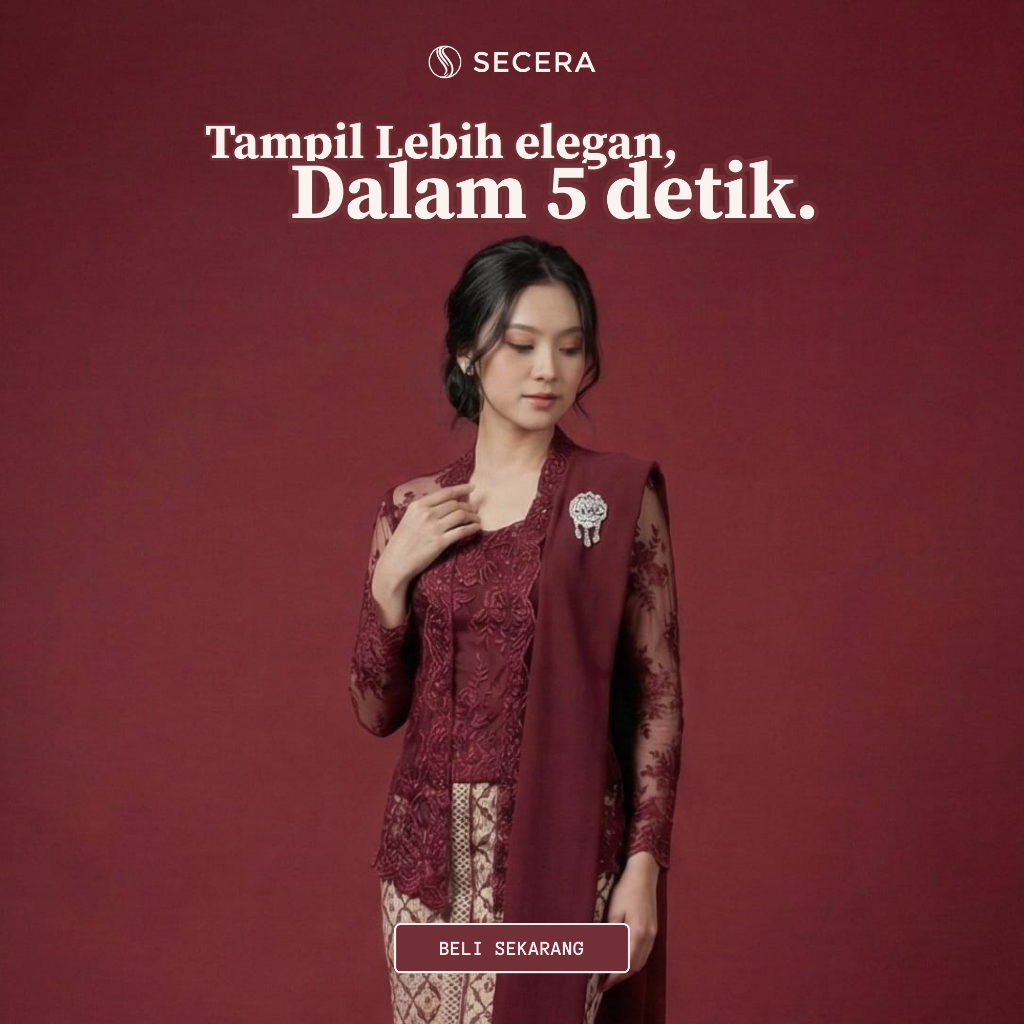 SECERA Selendang Kebaya Lurus Instant Premium + Bros - Elegan untuk Bridesmaid, Wisuda & Kondangan