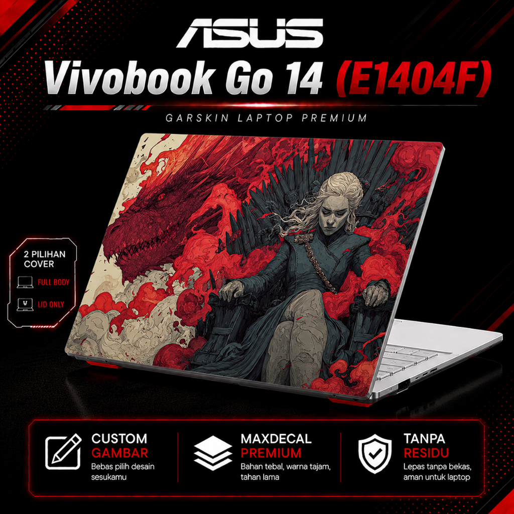 Garskin Laptop ASUS Vivobook Go 14 E1404F Custom Skin Sticker Laptop Full Body & Lid Only Maxdecal