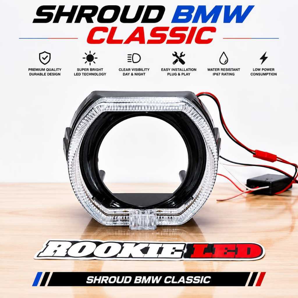 Shroud 2.5 & 3 inch BMW Classic Ring Full Shroud 3" BMW angel eyes projector Biled