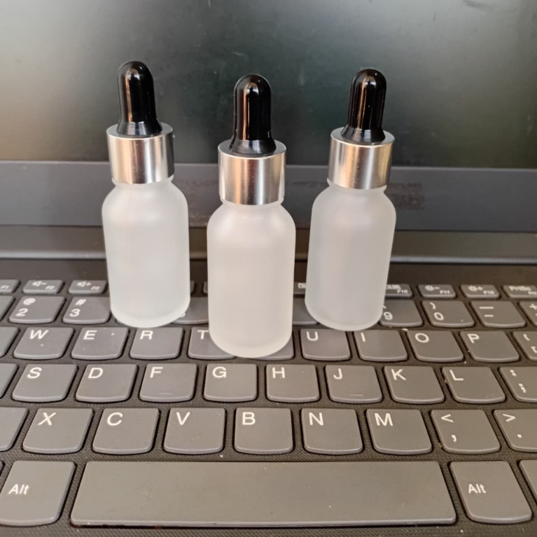 Botol pipet kaca 15ml hitam silver frosted / Botol serum 15 ml / botol tetes 15ml doff
