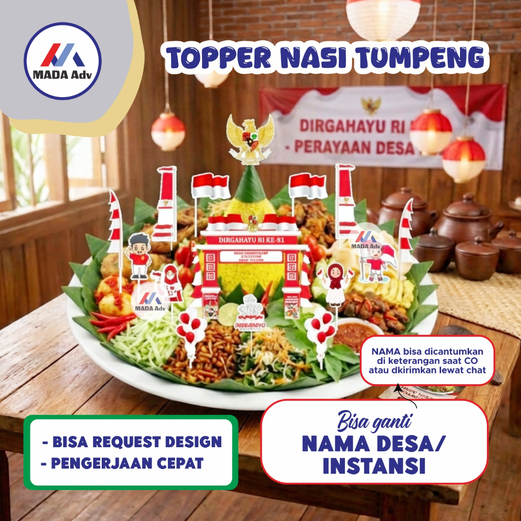 Topper 17 Agustus / Hiasan Tumpeng Kemerdekaan HUT RI 6/ Topper Custom Kemerdekaan 6/ Topper Tumpeng