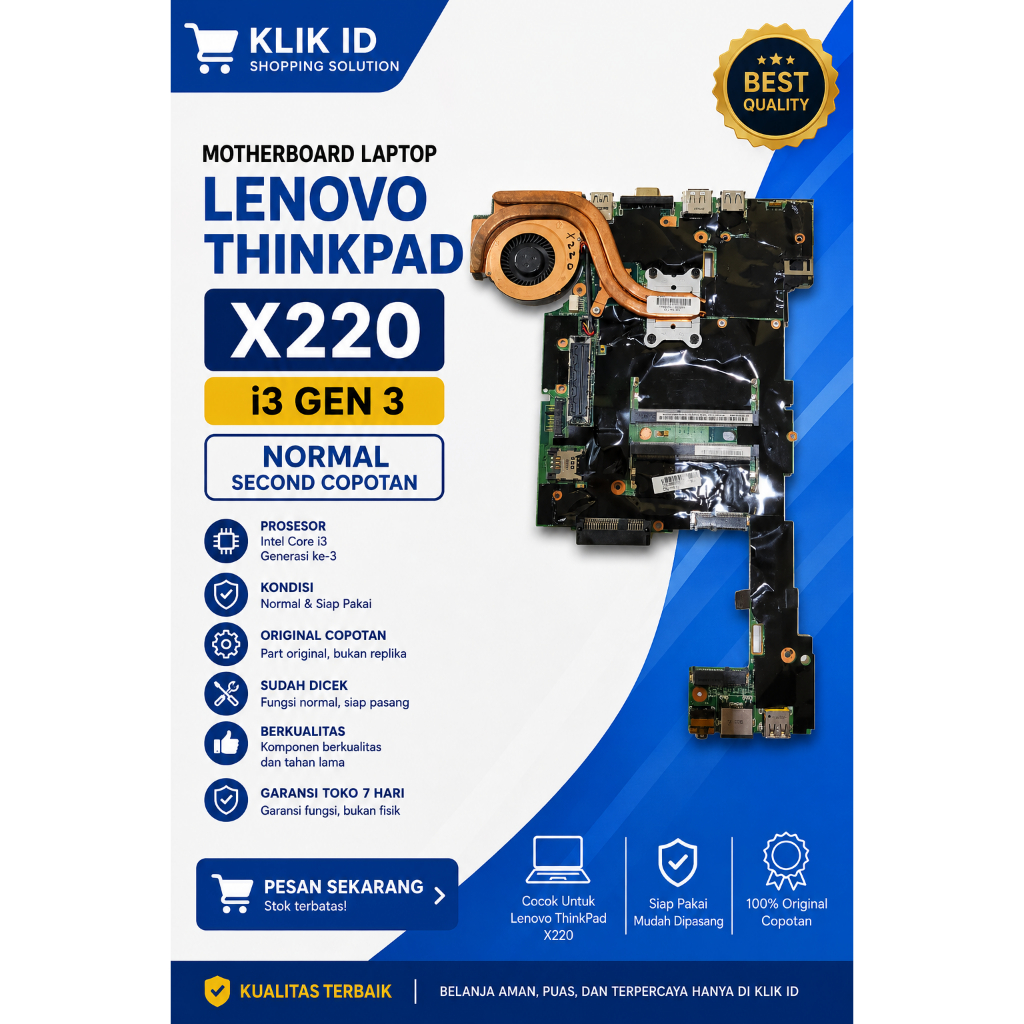 Motherboard Lenovo ThinkPad X220 i3 Gen 3 Original Second Copotan Normal