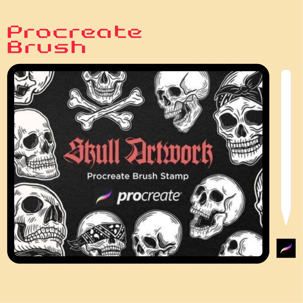 Procreate Brush - CreativeMarket 34 Skull Dark Brushes