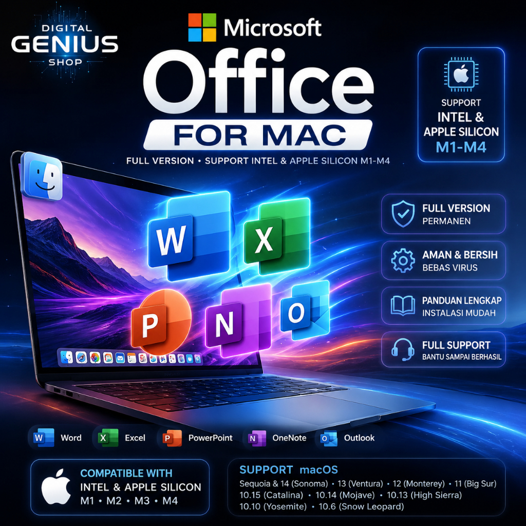 Microsoft Office for Mac 2024 2021 2019 2016 2011 - Support Intel dan Apple Silicon M1 M2 M3 M4 Pro 