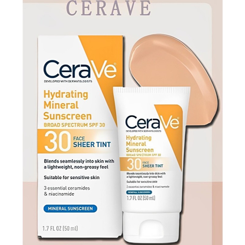 CeraVe Sunscreen/CeraVe Hydrating Mineral Sunscreen Broad Spectrum SPF 30 50ml/Cerave Hydrating Mine