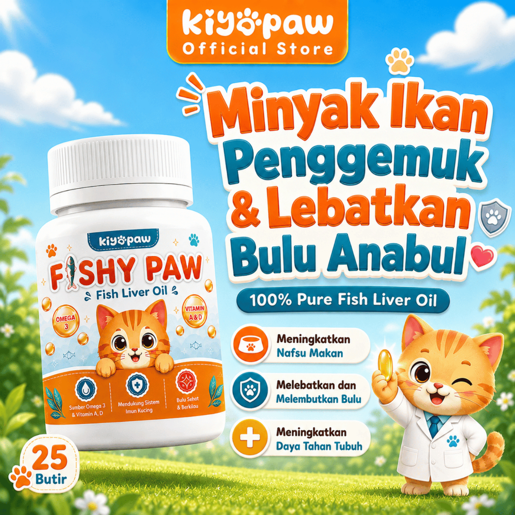 KIYOPAW Vitamin Minyak Ikan Kucing Anjing Vitamin Bulu Nafsu Makan Kucing Anjing 25 Butir