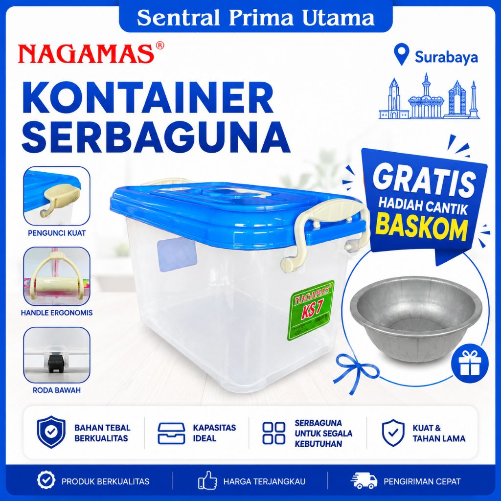 NAGAMAS Box Kontainer 7 Liter tanpa kaki roda | Box serbaguna, Box Penyimpanan ukuran kecil