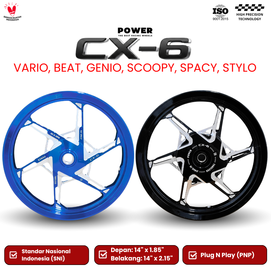 VELG CX-6 RING 14 | VELG VARIO SCOOPY BEAT GENIO STYLO | VELG RACING MERK POWER