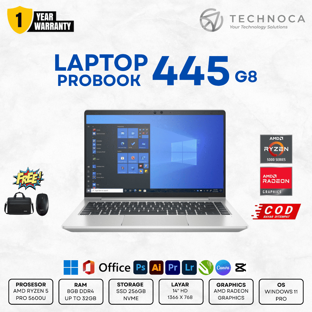 PROMOO LAPTOP HP PROBOOK 445 G8 RYZEN 5 PRO 5600U RAM 16GB SSD 256GB GARANSI 1 TAHUN