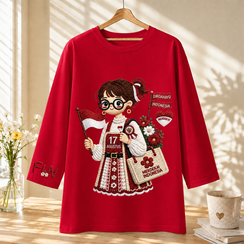 LULU - Kaos Oversize Lengan 7/8 | Motif Dirgahayu Indonesia HUT RI Ke-81 17 Agustus | Korean Style |