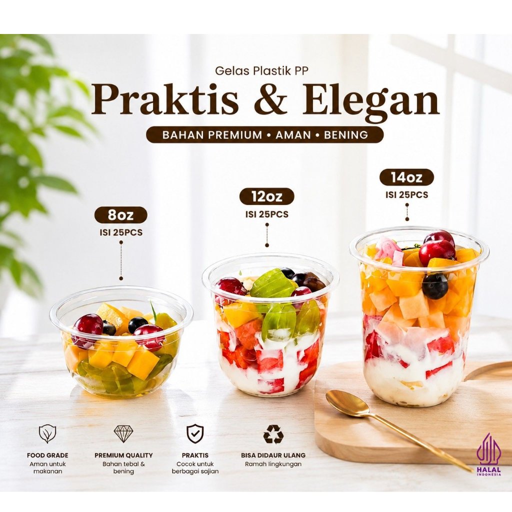 (25pcs) Gelas PET PL Oval Xiboba - Cup Bubble Tea 8oz I 12 oz I 14oz (25pcs) - Bening  (gelas saja)
