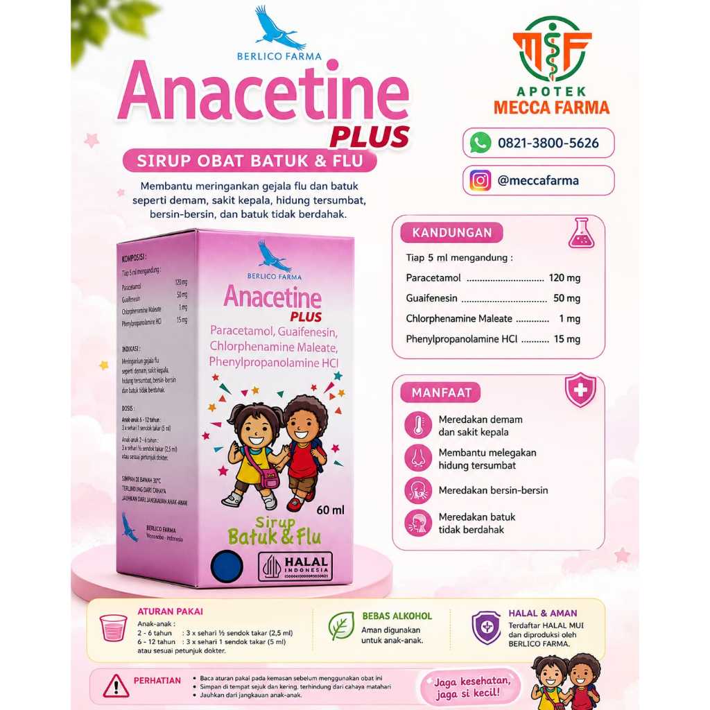 Anacetine Plus Sirup 60 ml Berlico / Obat Batuk Dan Flu Bayi