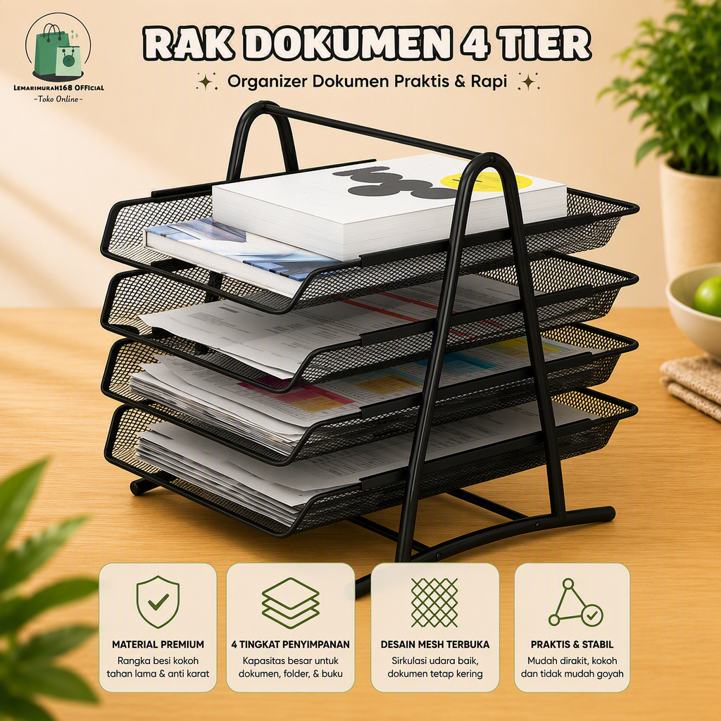 RAK DOKUMEN KERTAS 4 SUSUN / TEMPAT FILE DOKUMEN / LETTER TRAY / PAPER TRAY 4 SUSUN LATTE RAK DOKUME