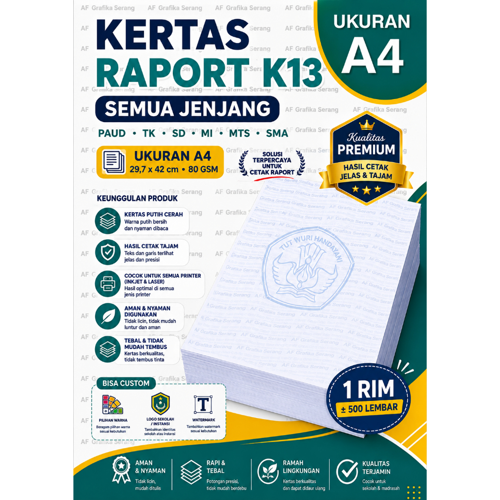 Kertas Raport K13 A4 1 Sisi Full Background