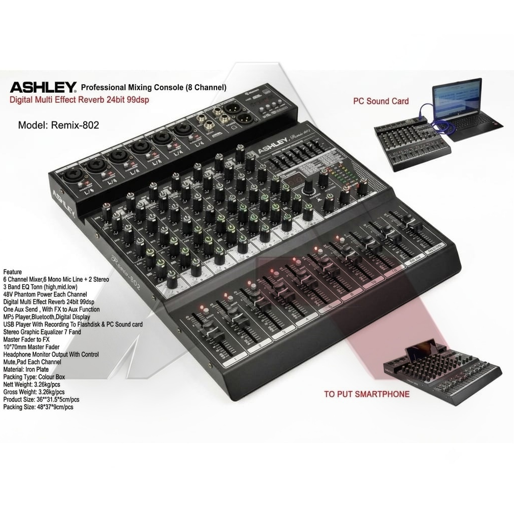 MIXER AUDIO ASHLEY 8 CHANNEL REMIX 802 / REMIX802 / REMIX - 802 ORIGINAL