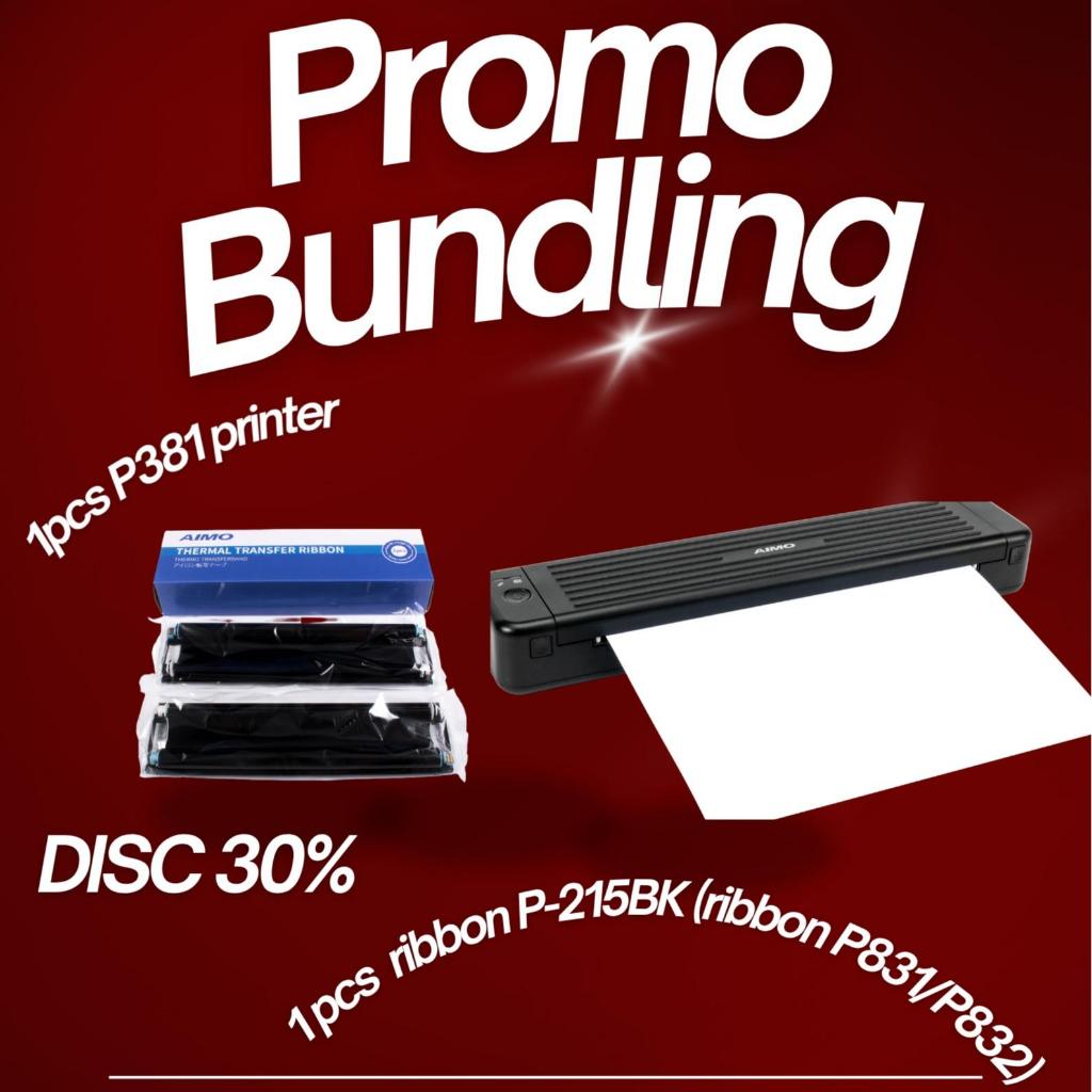 Paket Bundling Portable Thermal Printer AIMO P831/P832 + Ribbon | Print Pakai Kertas A4 Biasa
