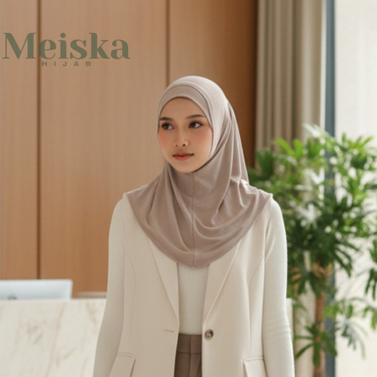 MEISKA HIJAB - Kanaya Hijab Instan Office Look Warna Ash Brown Bahan Rayon Viscose