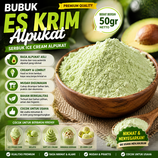 Bubuk Es Krim Alpukat 50Gr Serbuk Ice Cream Alpukat 50Gr Eskrim Kiloan Bahan Instan Premix Soft Hard