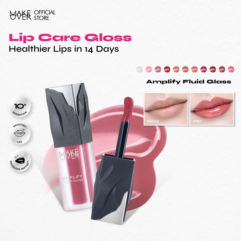 [SPECIAL MASTERSHADE] NEW! MAKE OVER Amplify Fluid Glass Lip Gloss - Peptide Plump Technology Hydrating Glossy Shine Non Sticky Buildable Color Lip Balm Comfort Moisturizing Plump Lips