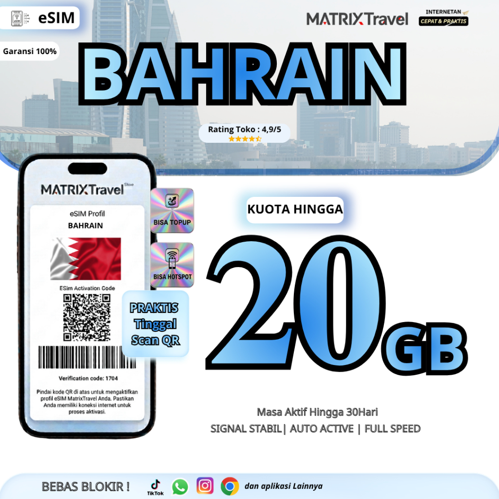 eSIM Bahrain Kuota Besar MATRIXTRAVEL | Internet Travel Data Roaming Manama STC Zain 5G