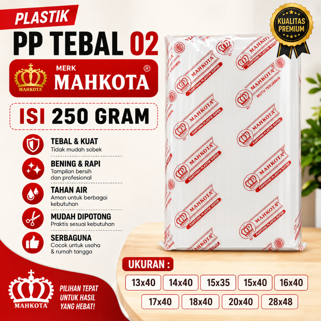 Plastik PP Tebal 02 ukuran 13x40 14x40 15x35 15x40 16x40 17x40 18x40 20x40 28x48