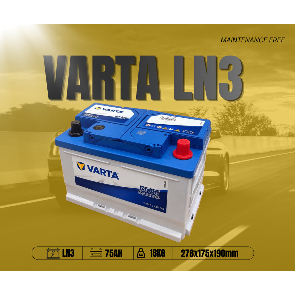 Aki Mobil Varta LN3 / DIN 57539 12V 75Ah Maintenance Free Bebas Perawatan Original Garansi Resmi