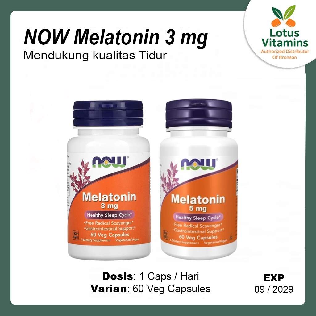 NOW Melatonin 3 mg Isi 60 Veg Caps – Suplemen Melatonin untuk Tidur