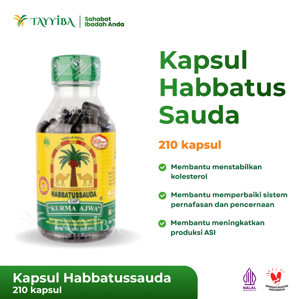Kapsul Jinten Hitam Habbatussauda Cap Kurma Ajwa – Kapsul Herbal Jinten Hitam Bubuk 210 Kapsul