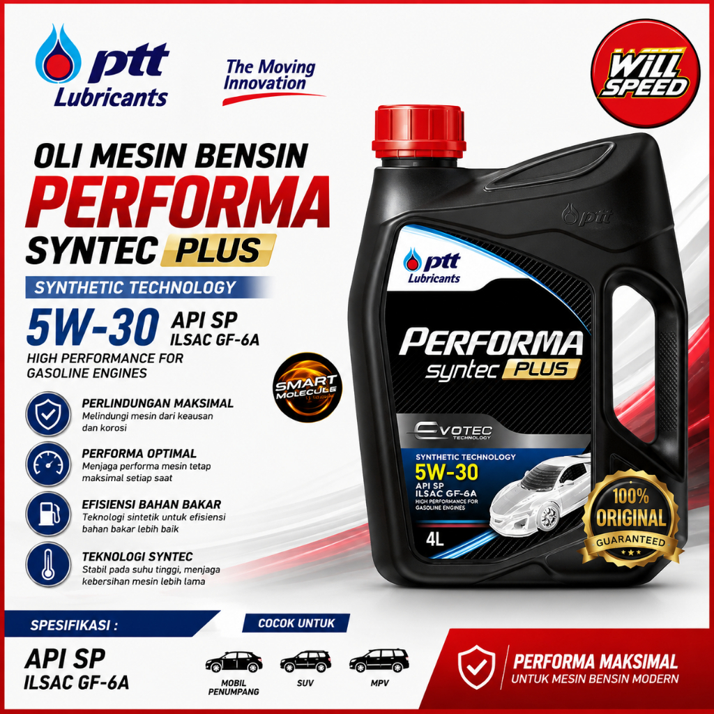 OLI MESIN BENSIN PTT PERFORMA SYNTEC SYNTHETIC PLUS 5W-30 API SP ORIGINAL