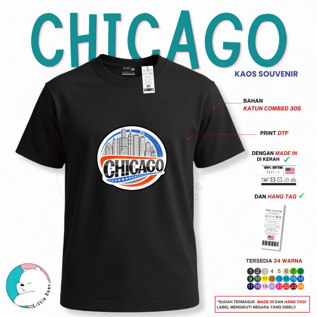 Littlebear Kaos Souvenir Chicago Amerika Serikat Baju Oleh-Oleh Type 4