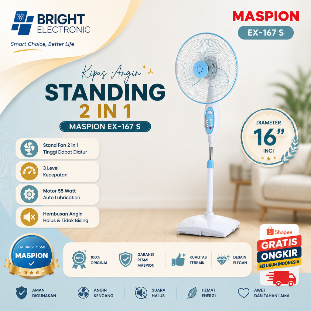 MASPION KIPAS ANGIN EX 167 S STAND FAN KIPAS BERDIRI/EX167S/EX-167S/EX-167 S/EX 167S/EX 167 S