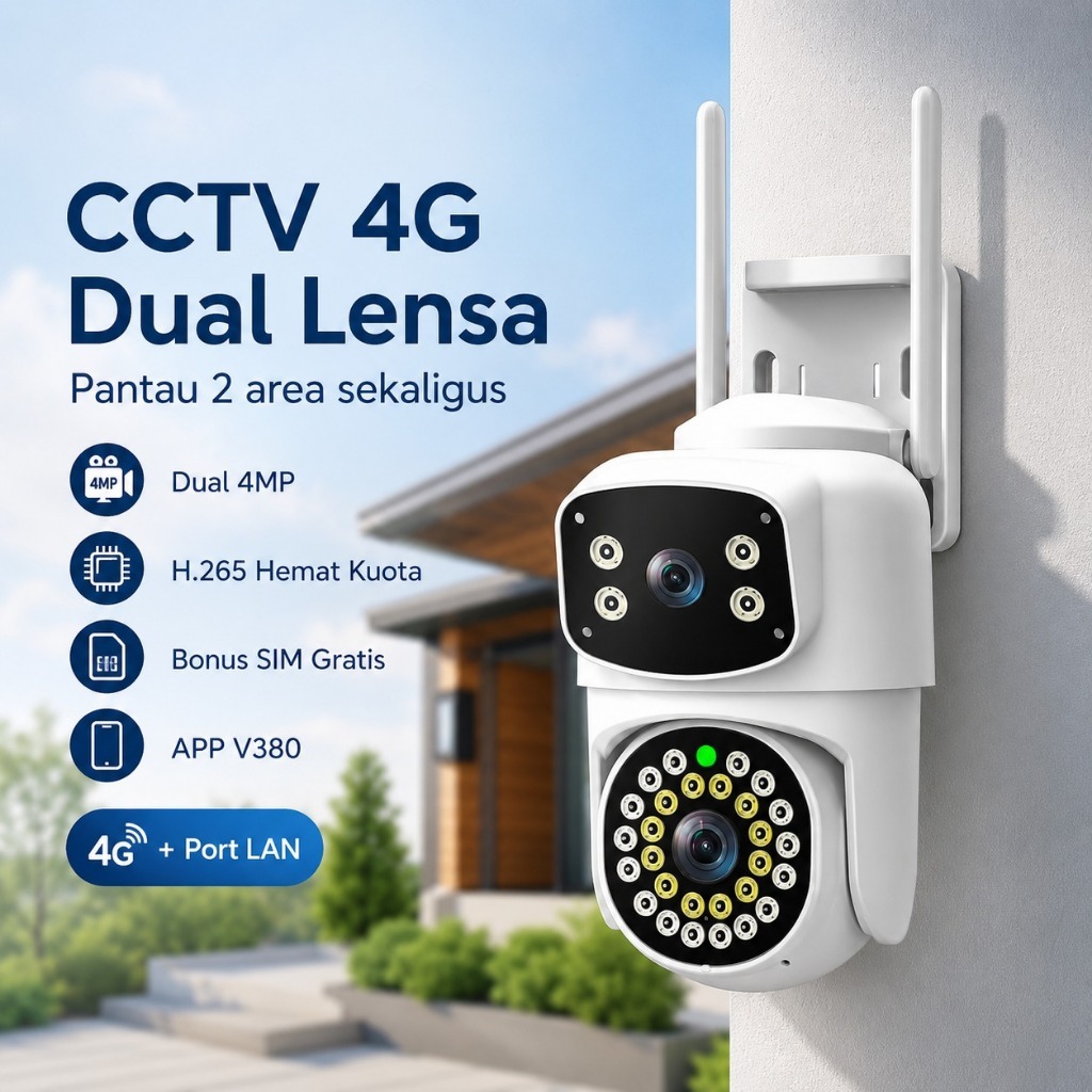 CCTV Cameras  4G Outdoor V380 Dual Lens 8MP  PTZ  LAN Audio 2 Arah Deteksi Manusia Bonus Kartu SIM