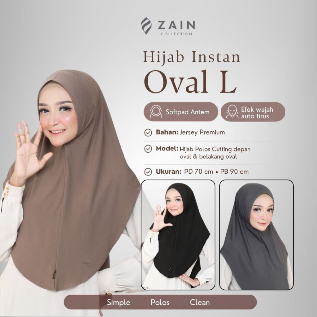 Zain Collection - Oval L Hijab Bergo Instan Jersey Super Premium Pet Antem Daily Adem Nyaman