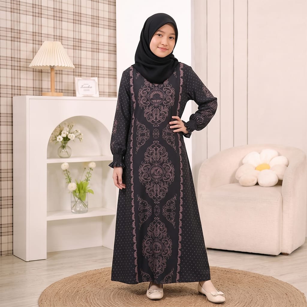 ANIA DRESS KIDS SIMPLE ELEGANT | Gamis Anak Bahan Katun Printing Motif Premium