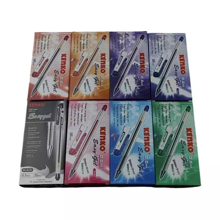 KENKO PULPEN GEL EASY GEL HITAM / BIRU / MERAH 0.5MM PER LUSIN ISI 12 PCS