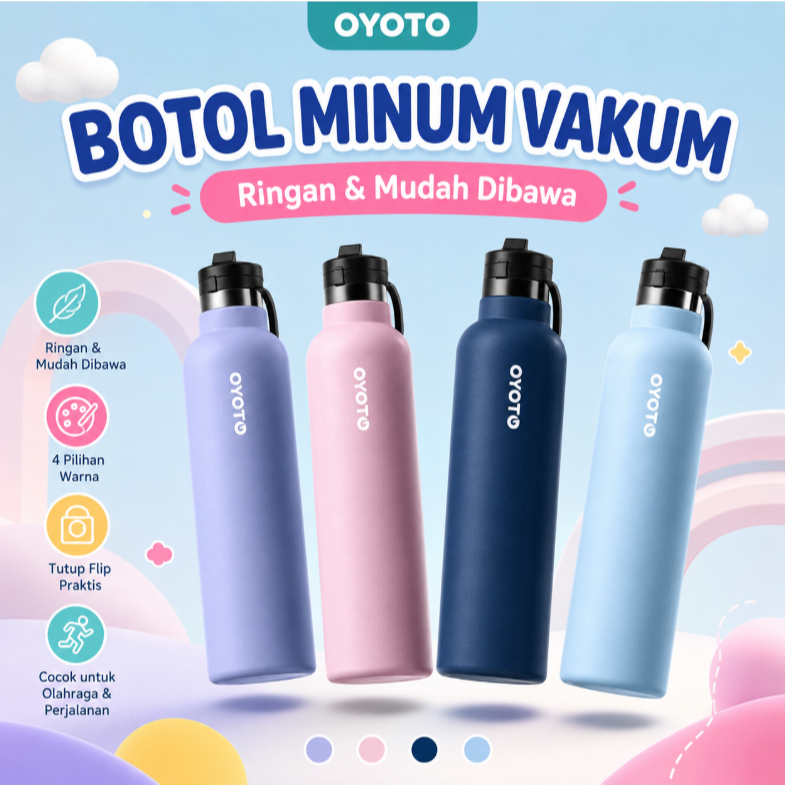 OYOTO Tumbler Botol Minum Portable Bottle Stainless Steel 304 Tahan Panas Tahan Karat With Handle