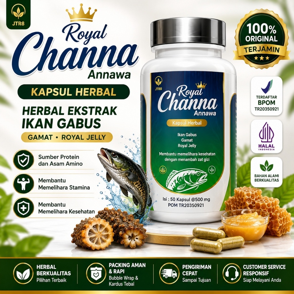 Royal Channa Annawa 50 Kapsul 500mg | Ekstrak Ikan Gabus Gamat Royal Jelly | Kapsul Herbal BPOM Hala