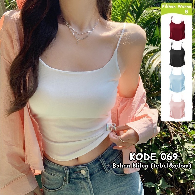 LNR Shop Tanktop Crop Top Panjang / Pendek dengan Cup Busa Tali Kecil Spaghetti Import Bahan Adem Se
