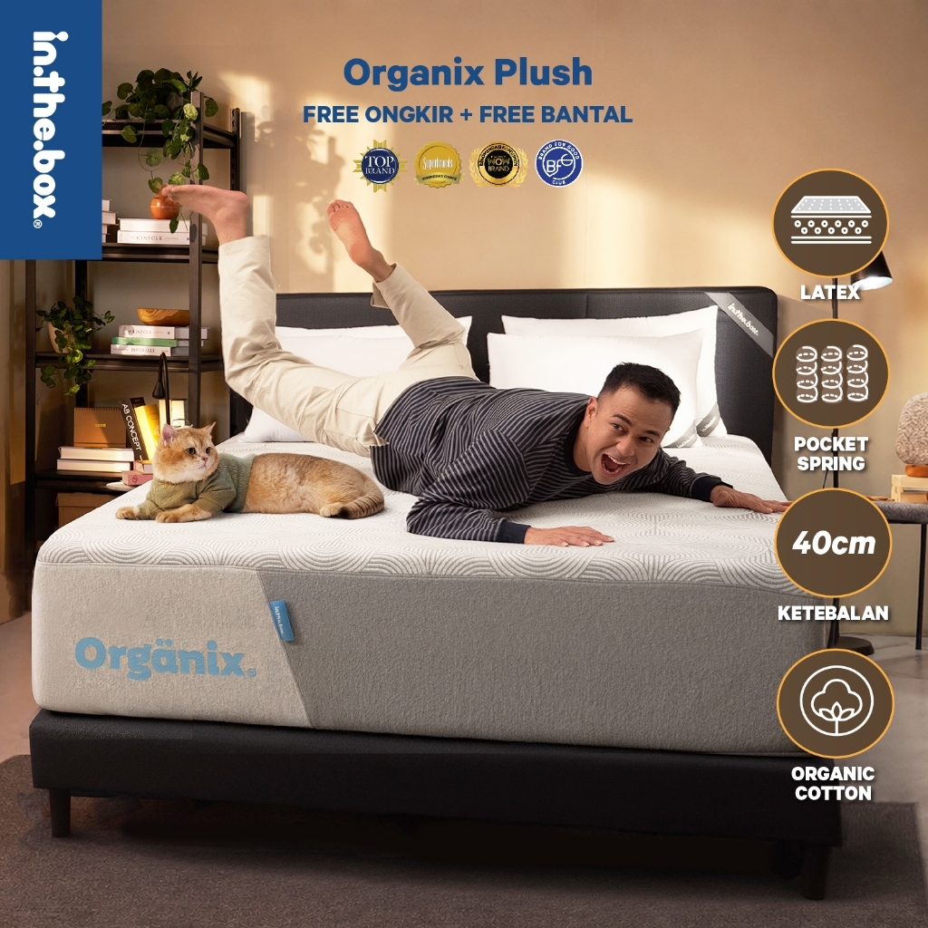 Kasur Latex Springbed Quitling Memory Foam INTHEBOX ORGANIX PLUSH Tinggi 40 cm - FREE Bantal & Mattr