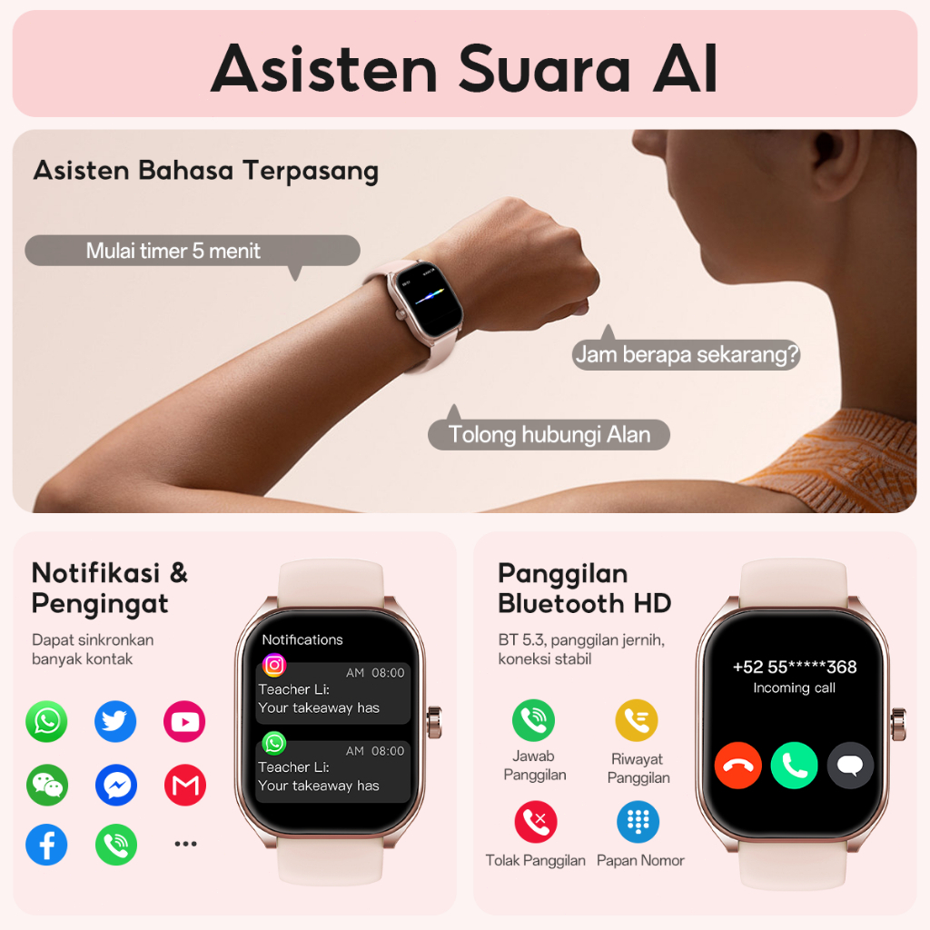 exclusive aolon curve jam tangan smartwatch wanita original ip68 waterproof sports fitness tracker