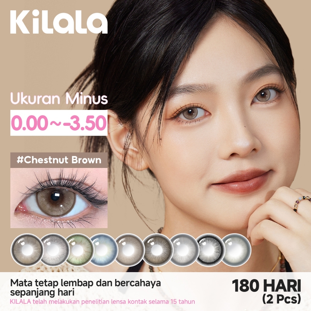 [0.00~-3.50]Kilala Softlens Normal Chestnut Brown,14.5mm kadar air 38% soflens, 6 Bulan,softlens min