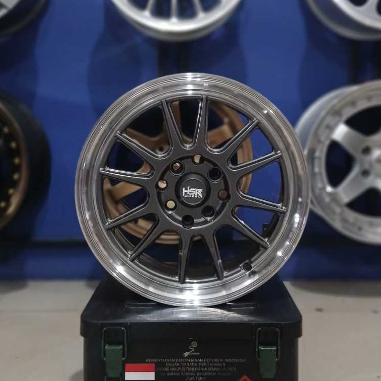 Velg racing hsr r15 pcd 4x100 4x114,3 offset 42 gun metal untuk mobil avanza mobilio ignis