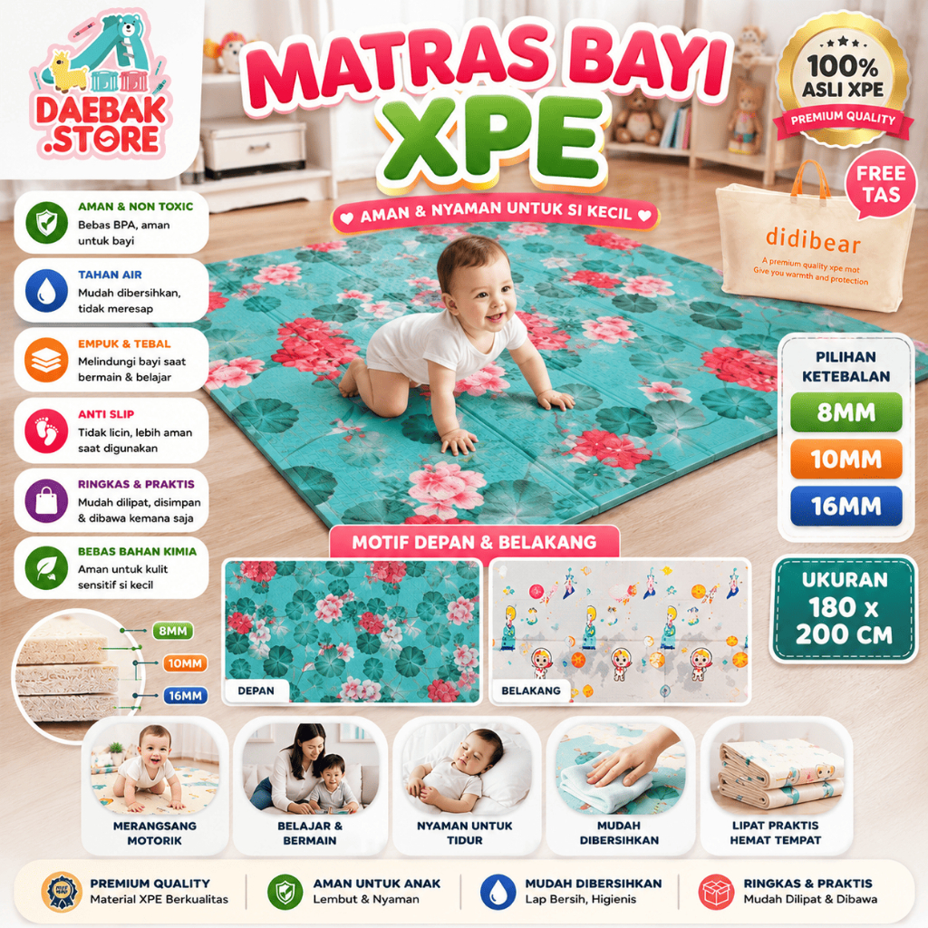 Daebak X Didibear Playmat Bayi Karpet Lipat Playmate Matras Bayi Playmat Anak/Bayi Foam Tikar Anak A