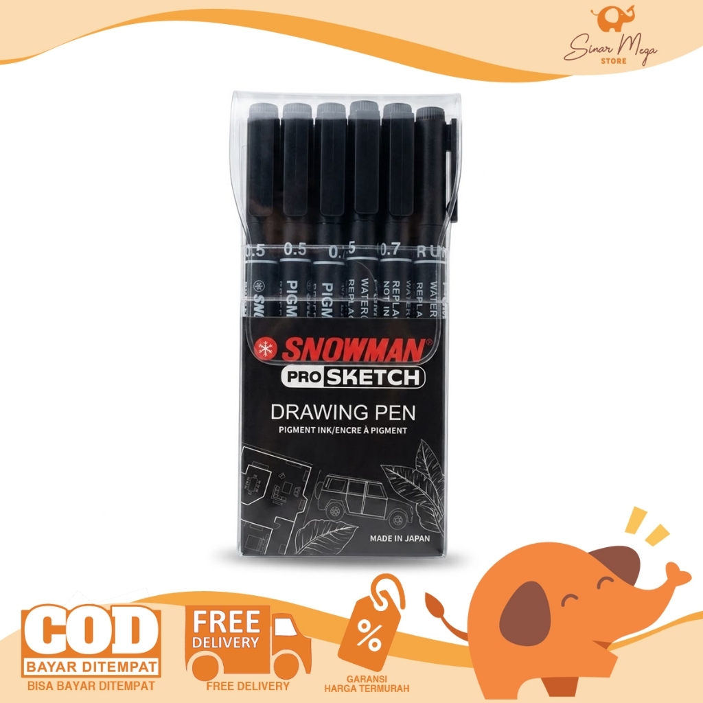Snowman ProSketch Drawing Pen Set isi 6 Drawing Pen Waterproof